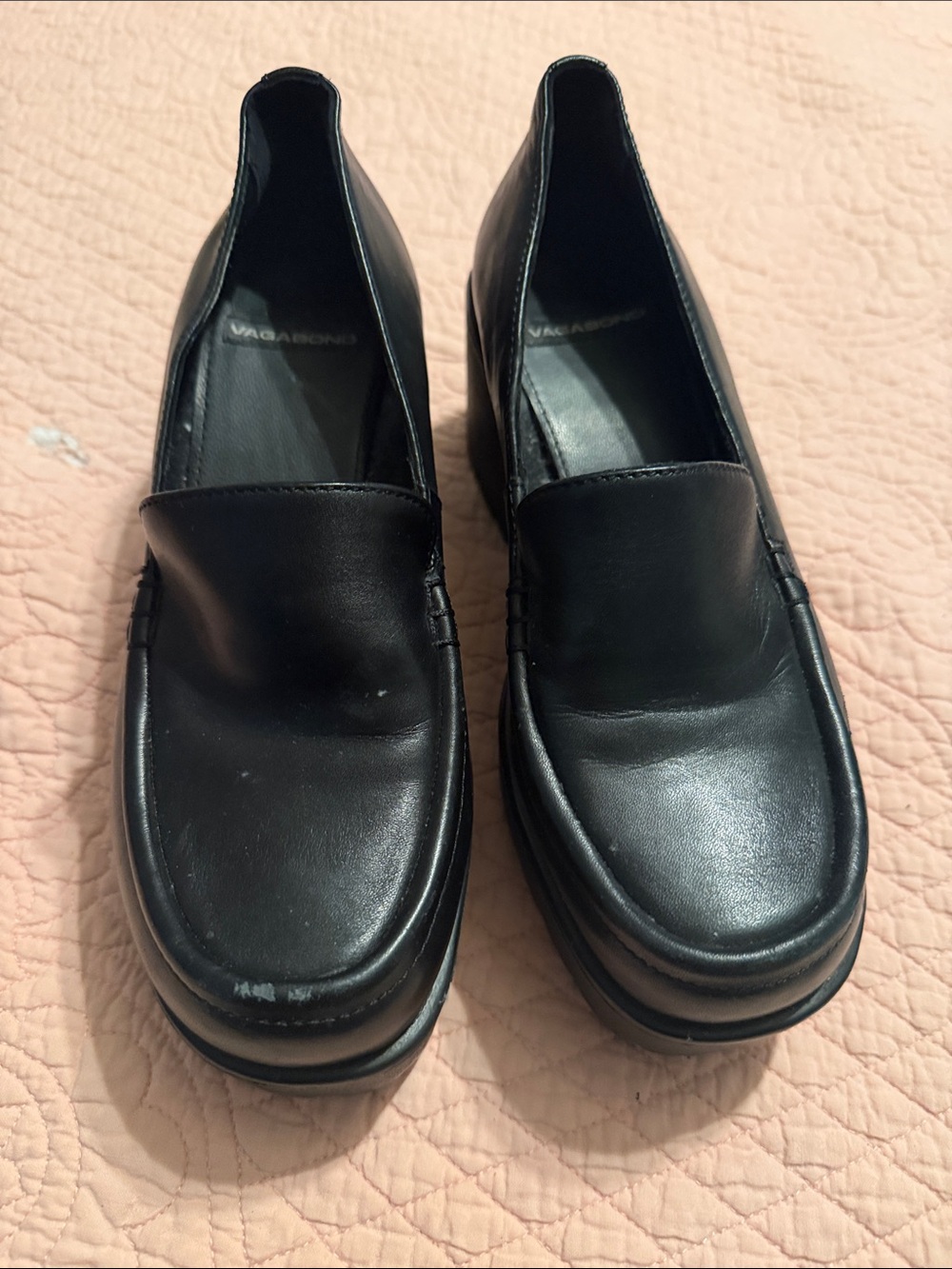 Vagabond Black Leather Slip-On Platform Loafers